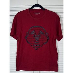 True Religion Men's Red‎ Buddha Face Logo Graphic Short Sleeve Shirt Size L
